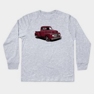 1950 Ford F1 Pickup Truck in Maroon Kids Long Sleeve T-Shirt